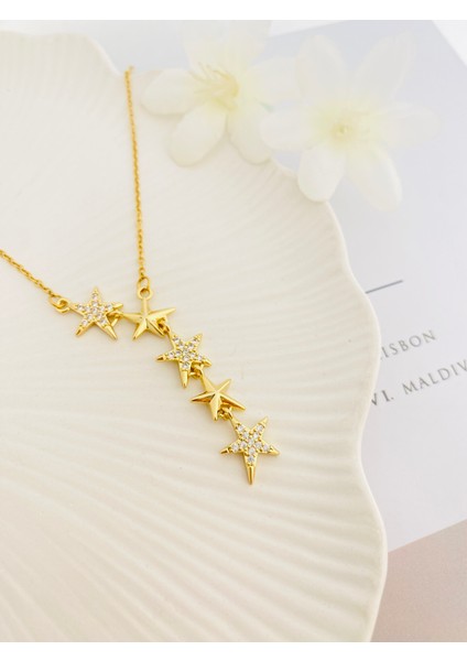 Yıldızlı Kolye Kayan Yıldız Kolye Çelik Gold 45+5cm modelleri