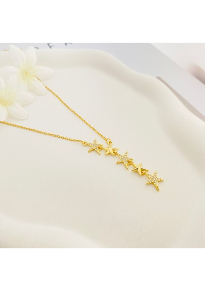 Yıldızlı Kolye Kayan Yıldız Kolye Çelik Gold 45+5cm