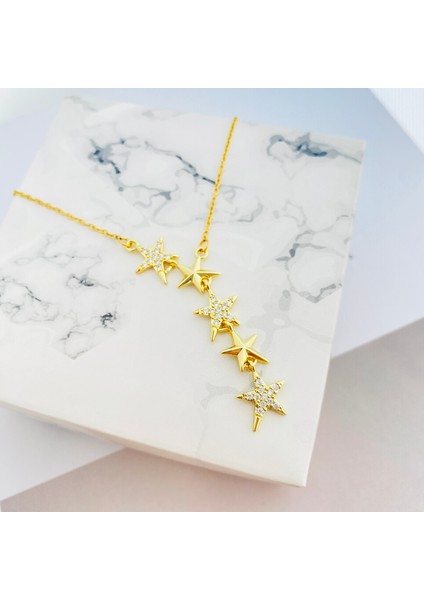Yıldızlı Kolye Kayan Yıldız Kolye Çelik Gold 45+5cm
