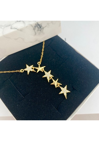 Yıldızlı Kolye Kayan Yıldız Kolye Çelik Gold 45+5cm