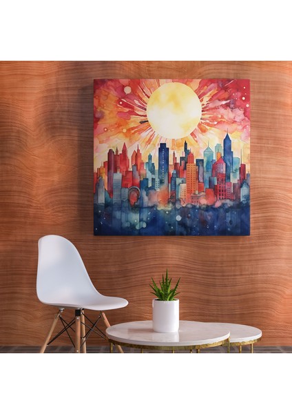 Şafak Duvar Dekorasyonu - Soyut Şehir Manzarası Kanvas Tablo - Şafak Soyut Resim Kent Suluboya fiyatları