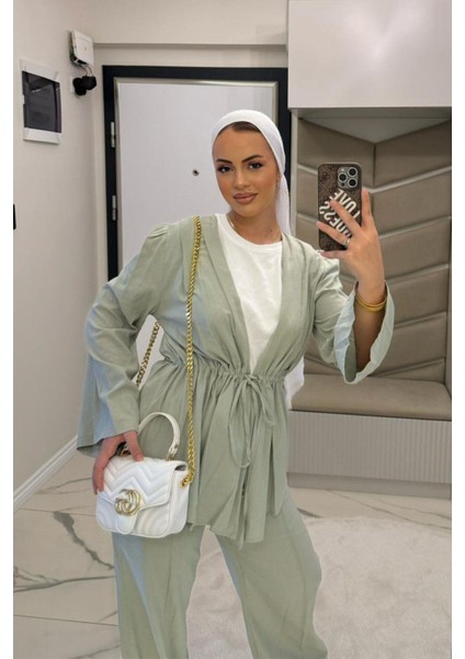 Kadın Mint Yeşil Vual Taşlı Kimono Takım fiyatları