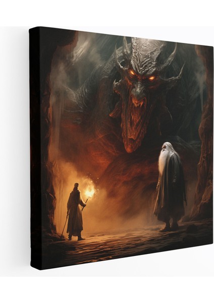 Gandalf ve Balrog Arasındaki Mücadele - Orta Dünya Kanvas Tablo - Gerçekçi Dijital Boyama Sanatı