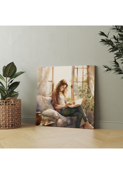 Kadın Duvar Sanatı - Rahat Köşe Suluboya Kanvas Tablo - Kadın Öz Kanvas Tablo Suluboya Illüstrasyonu fiyatları