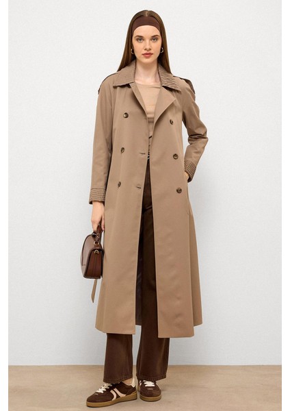 Apolet Detaylı Plise Garnili Su Itici Özellikli Trençkot S.kahve 6773