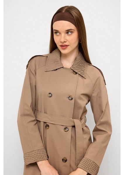 Apolet Detaylı Plise Garnili Su Itici Özellikli Trençkot S.kahve 6773 modelleri
