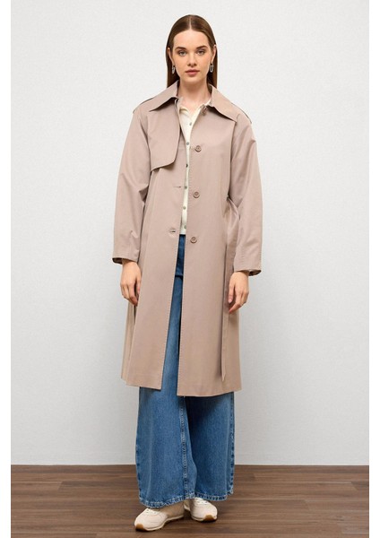 Punto Dikiş Detaylı Rahat Kalıp Su Itici Özellikli Trençkot Taş 6769 fiyatları