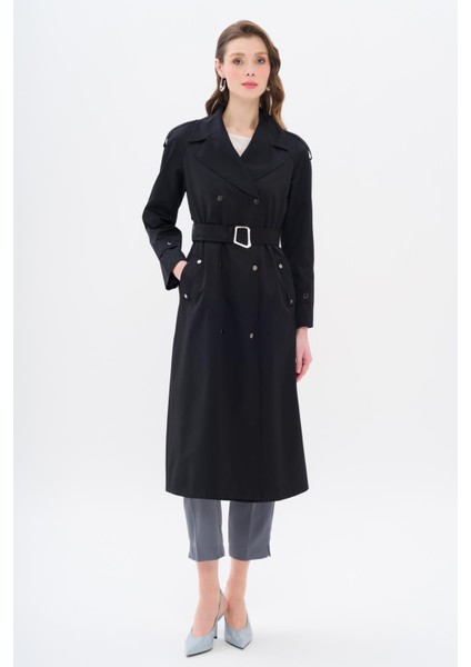 Pelerin ve Apolet Detaylı Çıt Çıt Kapamalı Su Itici Özellikli Trençkot Siyah 6709 fiyatları