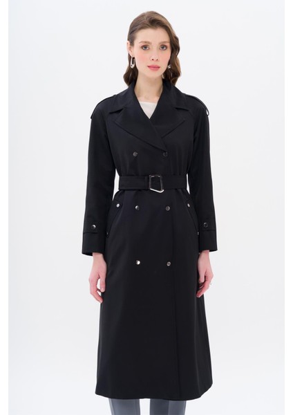 Pelerin ve Apolet Detaylı Çıt Çıt Kapamalı Su Itici Özellikli Trençkot Siyah 6709 fırsatları