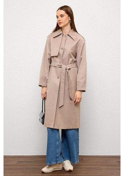 Punto Dikiş Detaylı Rahat Kalıp Su Itici Özellikli Trençkot Taş 6769 indirimleri