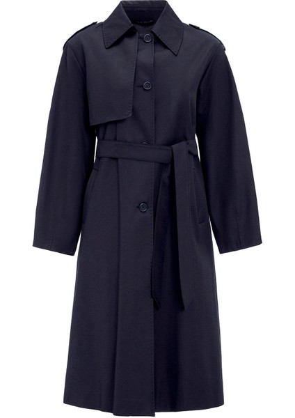 Punto Dikiş Detaylı Rahat Kalıp Su Itici Özellikli Trençkot Lacivert 6769