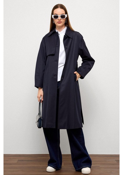 Punto Dikiş Detaylı Rahat Kalıp Su Itici Özellikli Trençkot Lacivert 6769 fiyatları