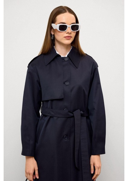 Punto Dikiş Detaylı Rahat Kalıp Su Itici Özellikli Trençkot Lacivert 6769 fırsatları