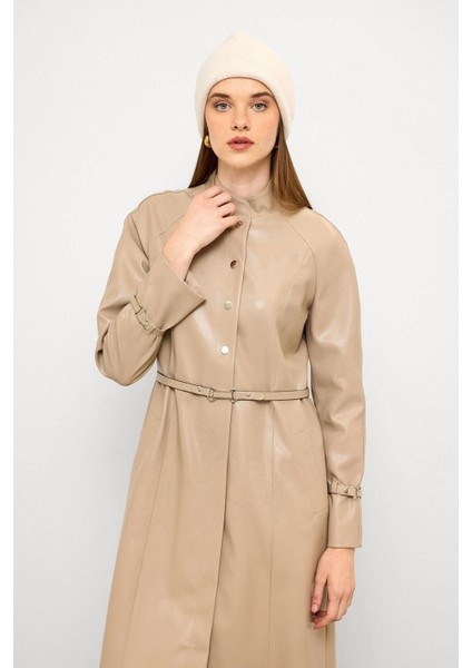 Hakim Yaka Kemer Detaylı Uzun Deri Trençkot Taş 6775 fırsatları