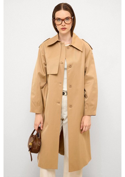 Punto Dikiş Detaylı Rahat Kalıp Su Itici Özellikli Trençkot Kamel 6769 fırsatları