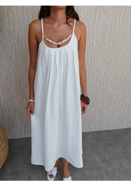 Örgü Askılı Göğüs Taşlı Midi Elbise modelleri