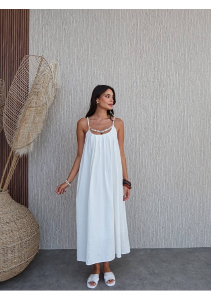 Örgü Askılı Göğüs Taşlı Midi Elbise fırsatları