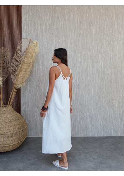 Örgü Askılı Göğüs Taşlı Midi Elbise indirimleri