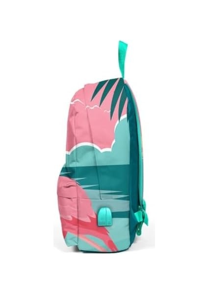 High Yeşil Pembe Flamingo Desenli Sırt Çantası - Okul ve Günlük - Usb+Aux Soketli fiyatları