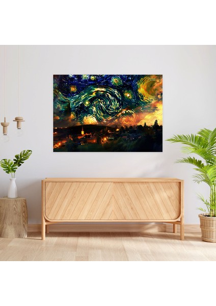 Vincent Van Gogh Köy Yıldızlı Gece Kanvas Tablo - Van Gogh Kanvas Tablo Duvar Dekorasyonu fiyatları