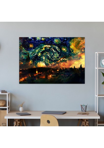 Vincent Van Gogh Köy Yıldızlı Gece Kanvas Tablo - Van Gogh Kanvas Tablo Duvar Dekorasyonu modelleri