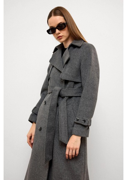 Pelerin Detaylı Kruvaze Kaban Koyu Gri 3091 fiyatları