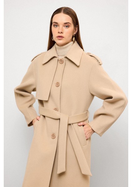 Gömlek Yaka Punto Dikiş Detaylı Premium Kaban Bej 3125 fırsatları