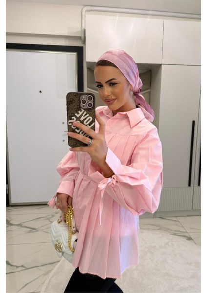 Kadın Pembe Plikaşe Kollu Gömlek fiyatları