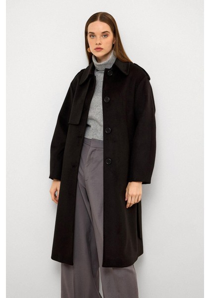 Gömlek Yaka Punto Dikiş Detaylı Premium Kaban Siyah 3125 indirimleri