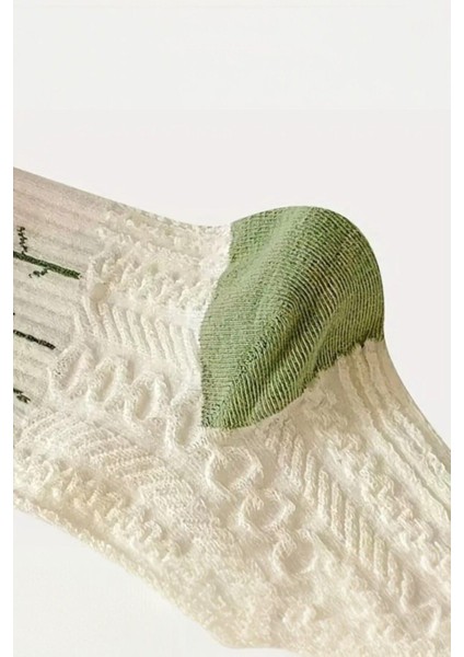 Kadın 5 Çift Premium Kalite Yeşil Çiçek Desenli Soket Çorap modelleri