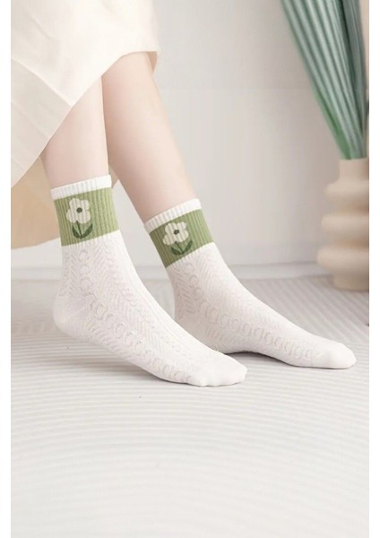 Kadın 5 Çift Premium Kalite Yeşil Çiçek Desenli Soket Çorap fırsatları