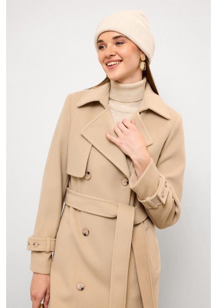 Pelerin Detaylı Kruvaze Kaban Bej 3091 modelleri