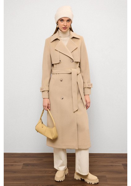 Pelerin Detaylı Kruvaze Kaban Bej 3091 fırsatları