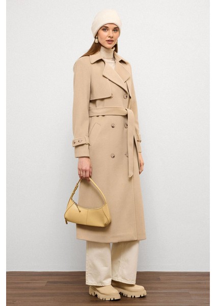 Pelerin Detaylı Kruvaze Kaban Bej 3091 indirimleri