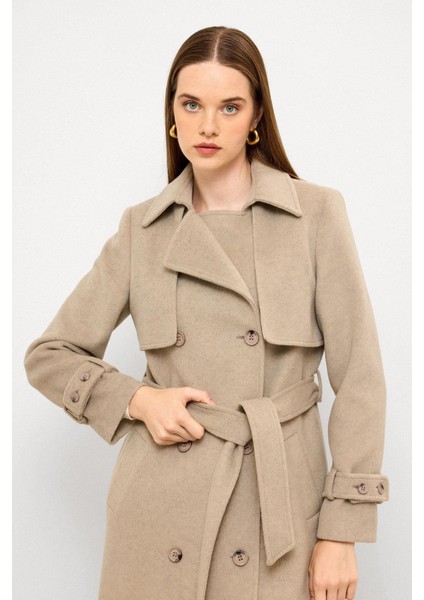 Pelerin Detaylı Kruvaze Kaban Taş Melanj 3091 modelleri