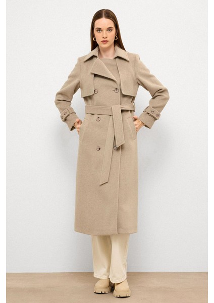 Pelerin Detaylı Kruvaze Kaban Taş Melanj 3091 fırsatları