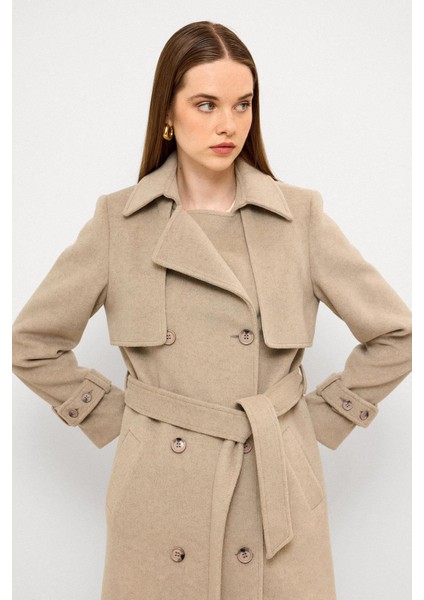 Pelerin Detaylı Kruvaze Kaban Taş Melanj 3091 indirimleri