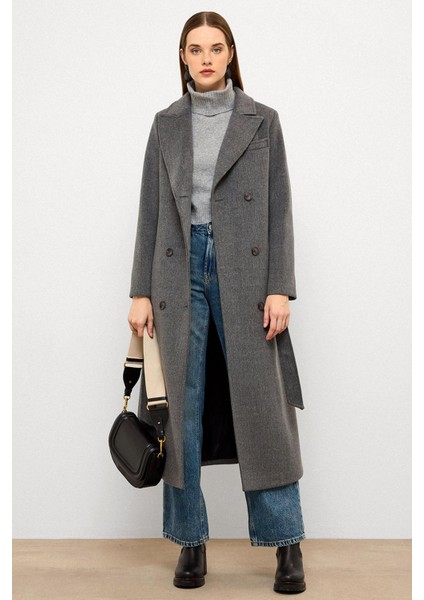 Ceket Yaka Kruvaze Ara Boy Kaban Gri 3094