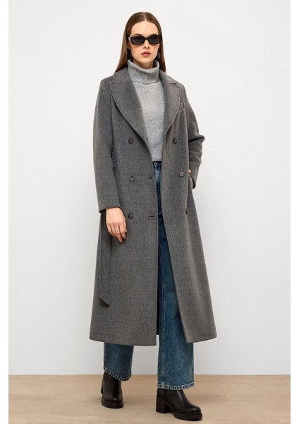 Ceket Yaka Kruvaze Ara Boy Kaban Gri 3094 modelleri