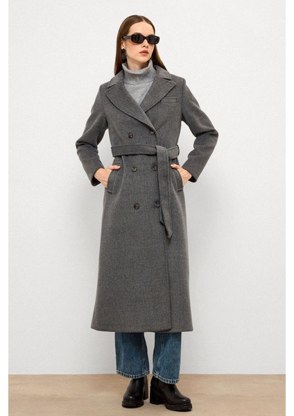 Ceket Yaka Kruvaze Ara Boy Kaban Gri 3094 fırsatları