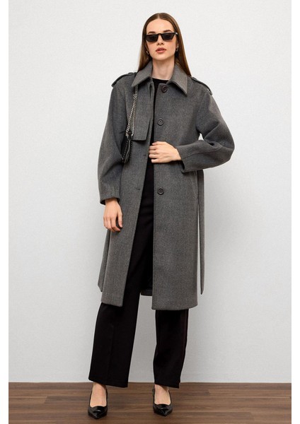 Gömlek Yaka Punto Dikiş Detaylı Premium Kaban Gri 3125 fiyatları