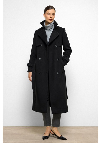 Pelerin Detaylı Kruvaze Kaban Siyah 3091 fırsatları