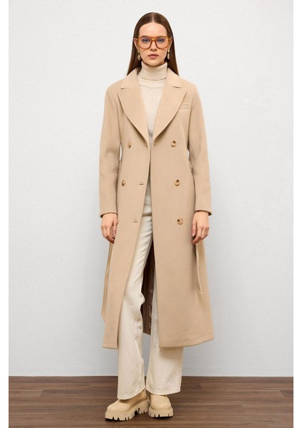 Ceket Yaka Kruvaze Ara Boy Kaban Bej 3094