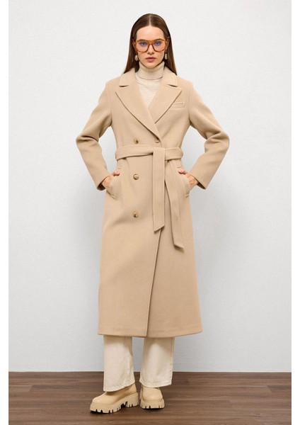 Ceket Yaka Kruvaze Ara Boy Kaban Bej 3094 modelleri