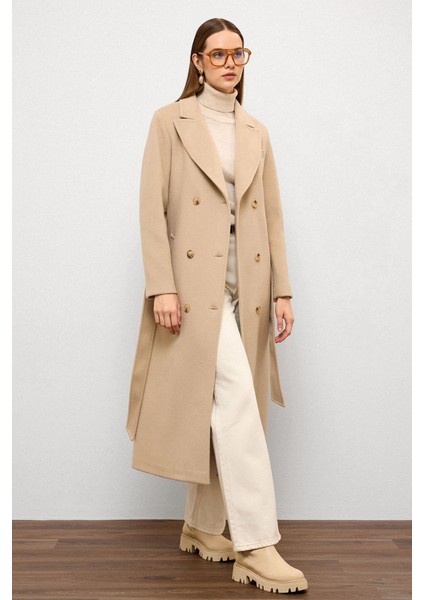 Ceket Yaka Kruvaze Ara Boy Kaban Bej 3094 fırsatları