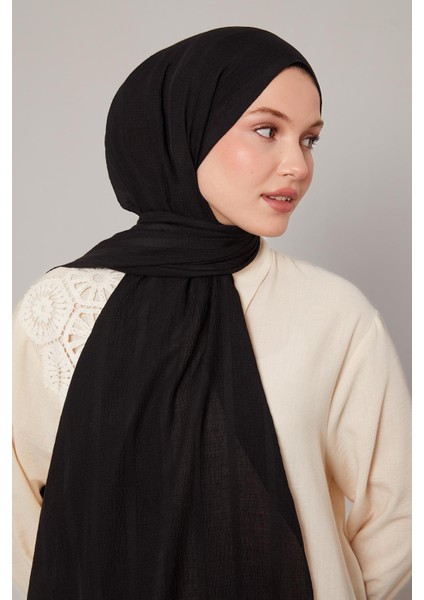 Siyah Kendinden Dokulu Natural Line Şal