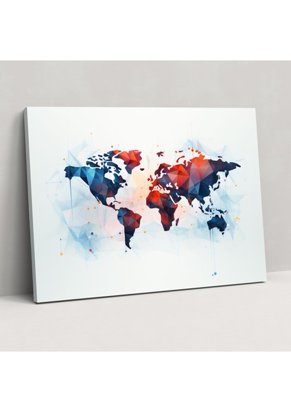 Geometrik Dünya Haritası Kanvas Tablo - Dünya Haritası Geometrik Harita Duvar Sanatı