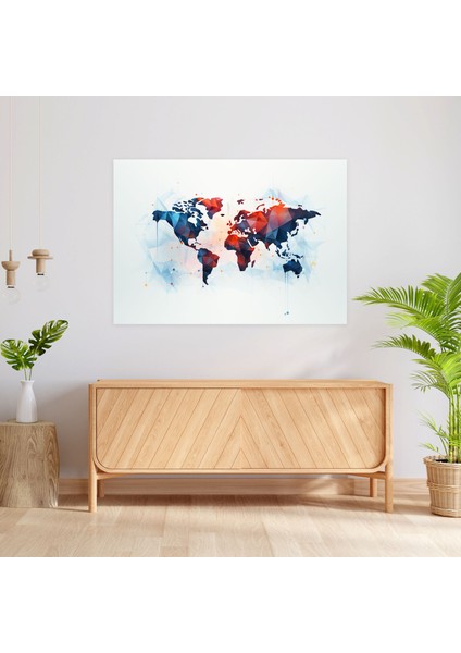 Geometrik Dünya Haritası Kanvas Tablo - Dünya Haritası Geometrik Harita Duvar Sanatı fiyatları