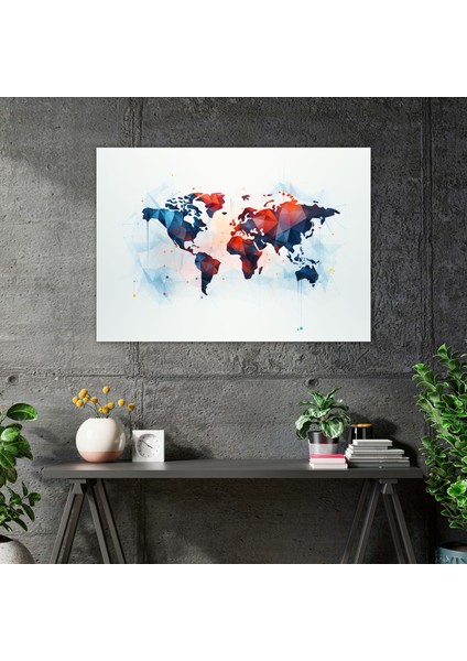 Geometrik Dünya Haritası Kanvas Tablo - Dünya Haritası Geometrik Harita Duvar Sanatı modelleri