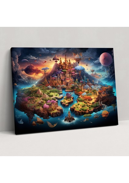 Masalsı Dünya Haritası Kanvas Tablo - Dünya Haritası Duvar Sanatı Ev Dekorasyonu